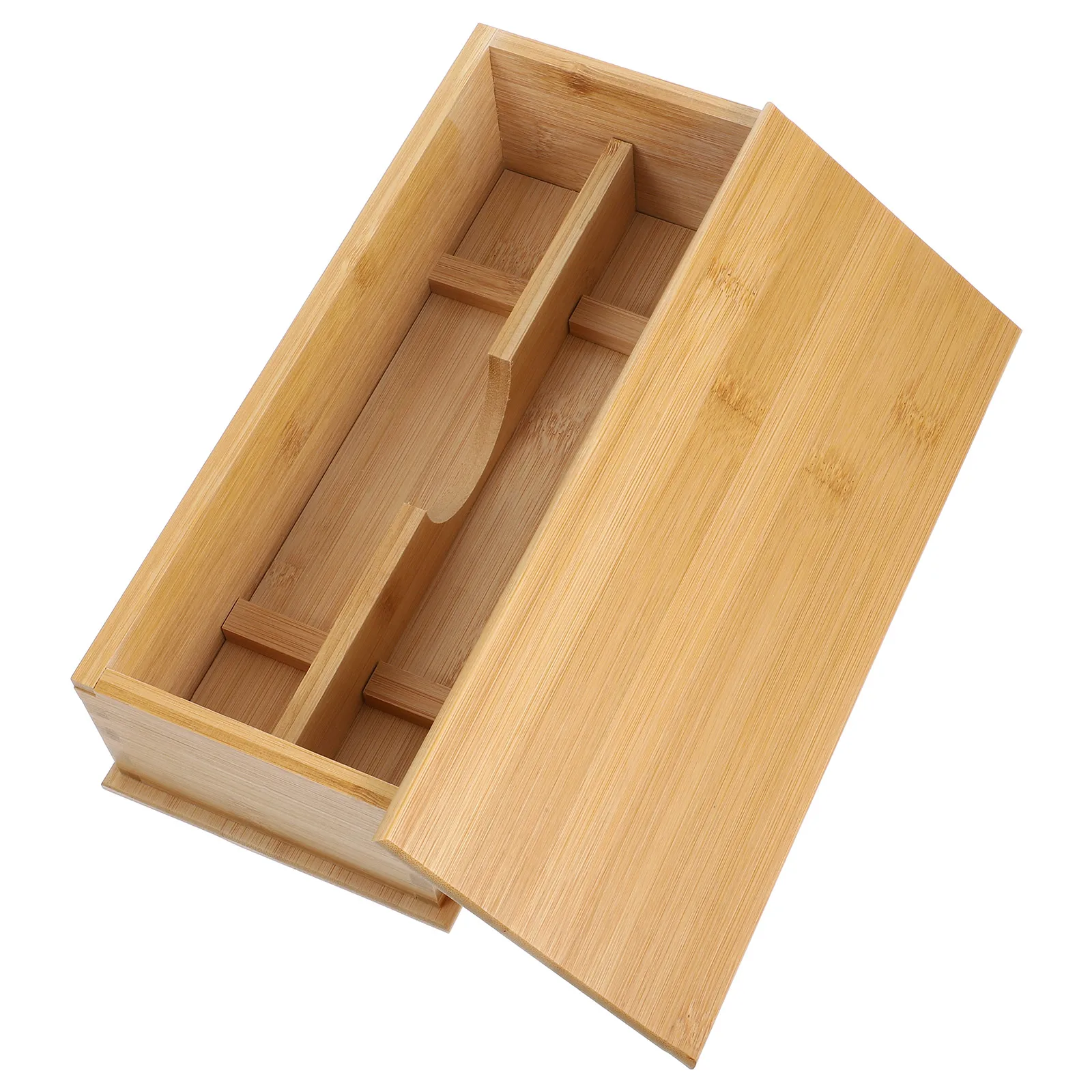 

Wooden Utensil Holder Box Bamboo Chopstick Organizer with Cover Stackable Kitchen Drawer Divider Tray for Silverware