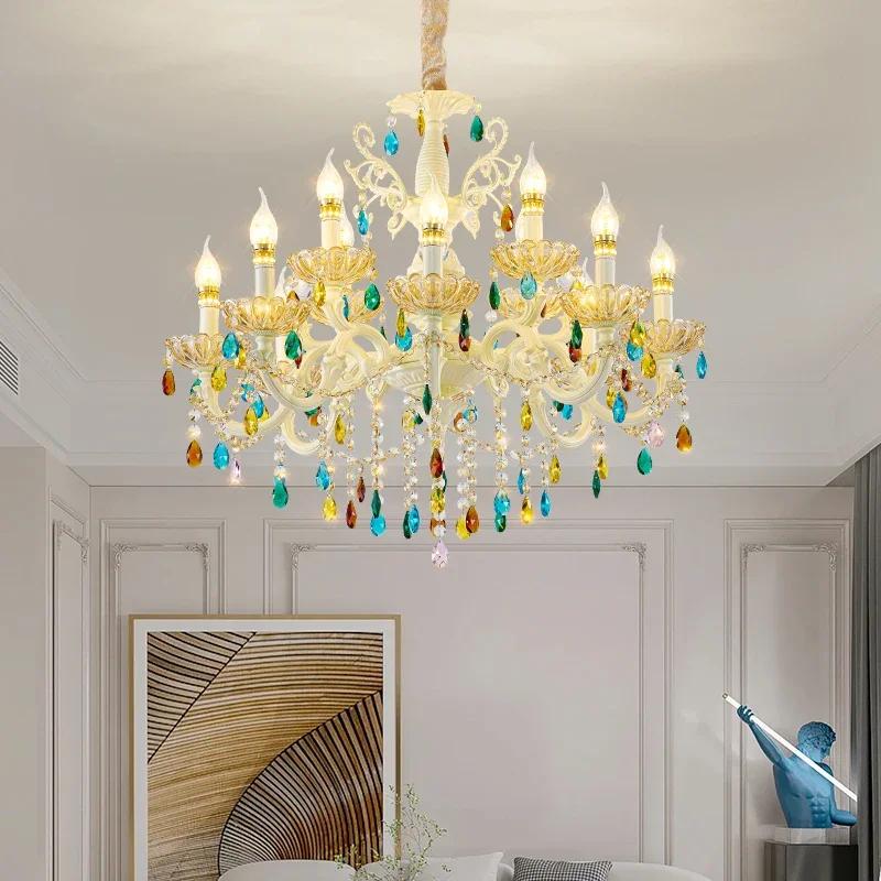 Contemporary Colour Crystal Pendent Lamp European Luxury Living Room Restaurant Bedroom Girl's Room