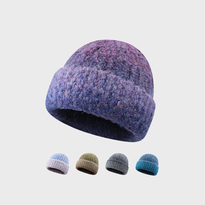 

Atmosphere Wool Blend Gradual Change Color Knitted Women's Hats Autumn and Winter Ins Retro Versatile Warm Beanies Caps for Men