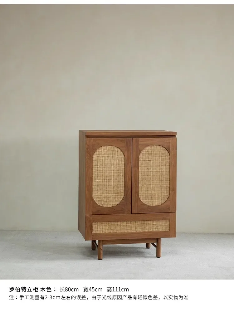 For Indonesian Teak Wabi Sabi Retro Rattan Cabinet Solid Wood Storage Sideboard Medieval French Style Bedroom Living Room