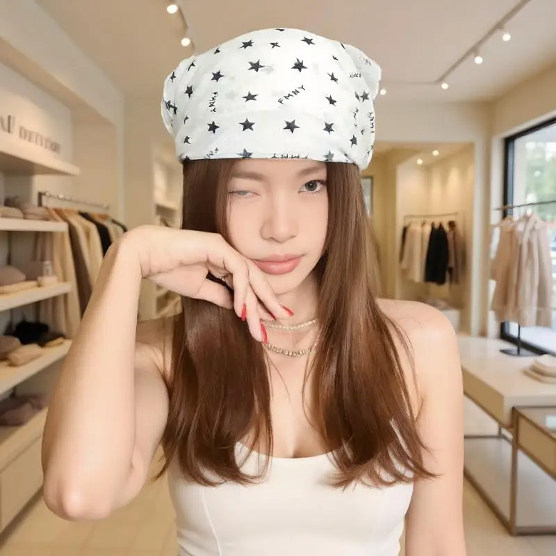 Streetwear น้ําหนักเบาผ้าพันคอผ้าไหมสแควร์ขนาดใหญ่ Y2K Star ผ้าพันคอผมสําหรับผู้หญิง Hip Hop Punk Breathable Headwear Headscarf