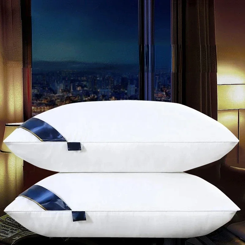 100% Cotton Pillow Bedroom Bed Sleep Cervical Pillow Middle-high Pillow Core Frosted Thickened Machine Wash Quilt Cover White