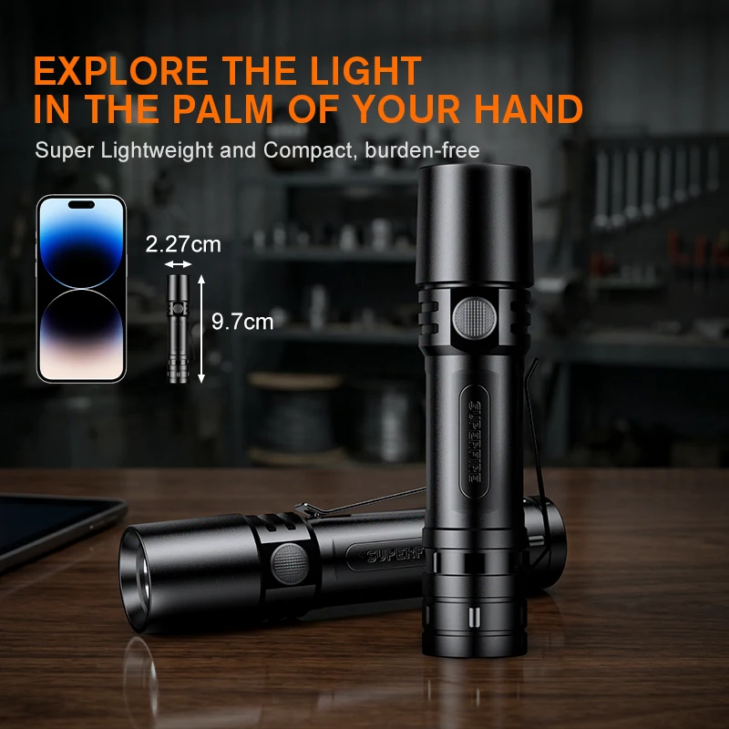 SUPERFIRE SF05 Super Bright Flashlight USB Rechargeable LED Torch Light Long Shot Waterproof Powerful Work Light for Camp