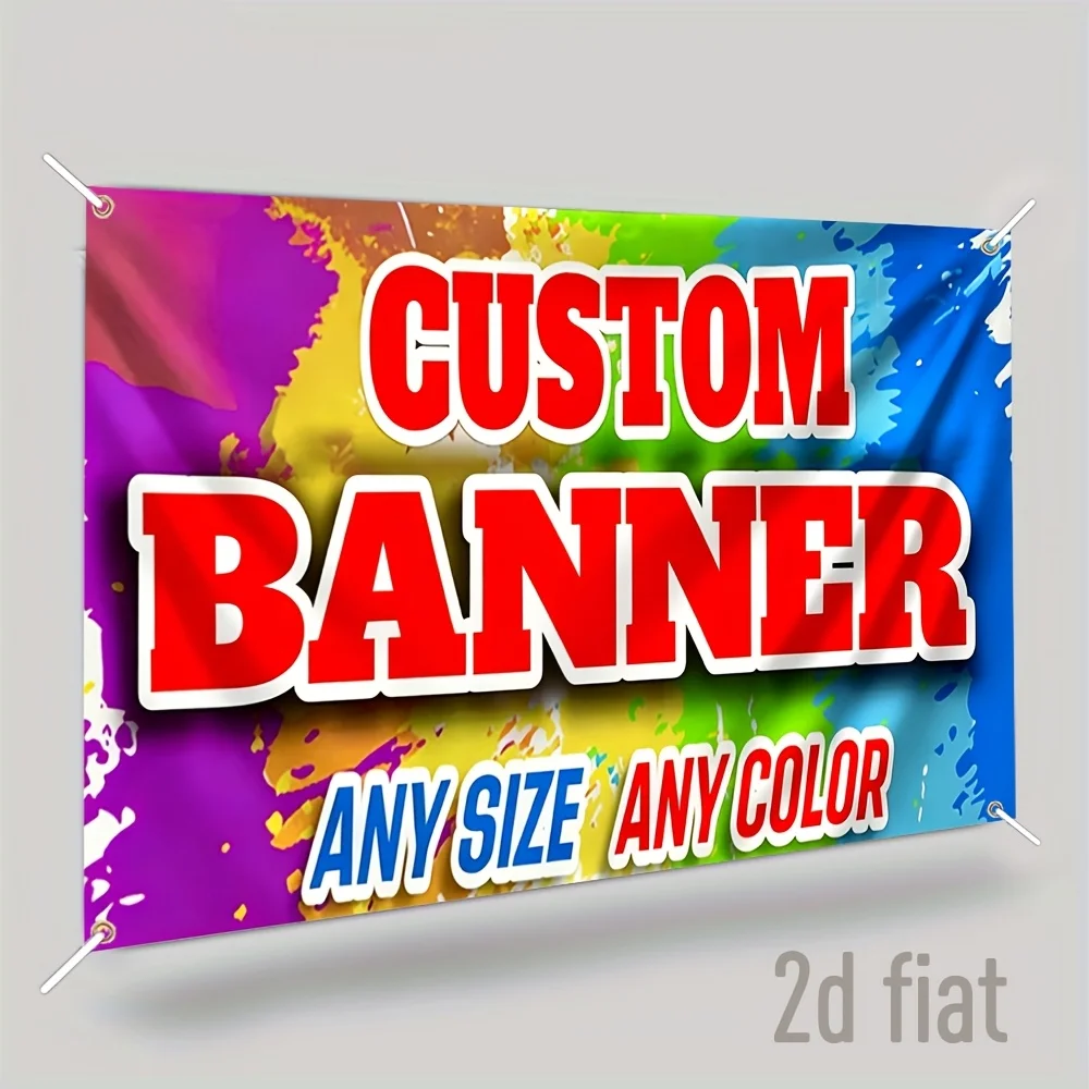 2D FLAT 1pc Custom Polyester Banner, Customizable with Your Picture, Text & Logo, Vibrant Colorful Polyester Fabric