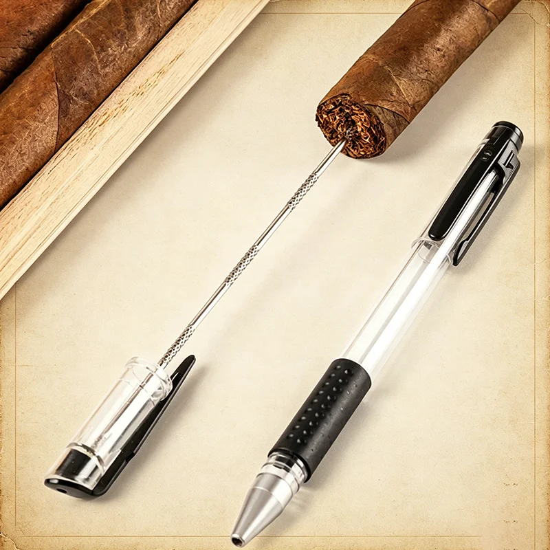 

Creative Pen-Shaped Stainless Steel Cigar Unclogging Tool Cuban Cigar Ventilation Needle Hole Puncher Drilling Tool Accessories