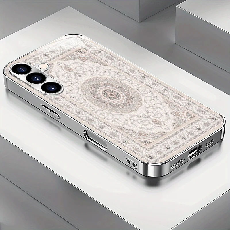 French carpet pattern glass phone case suitable for Samsung for galaxy S26 S25 S24 S22 S21 FE Ultra Plus 5G anti drop back cover