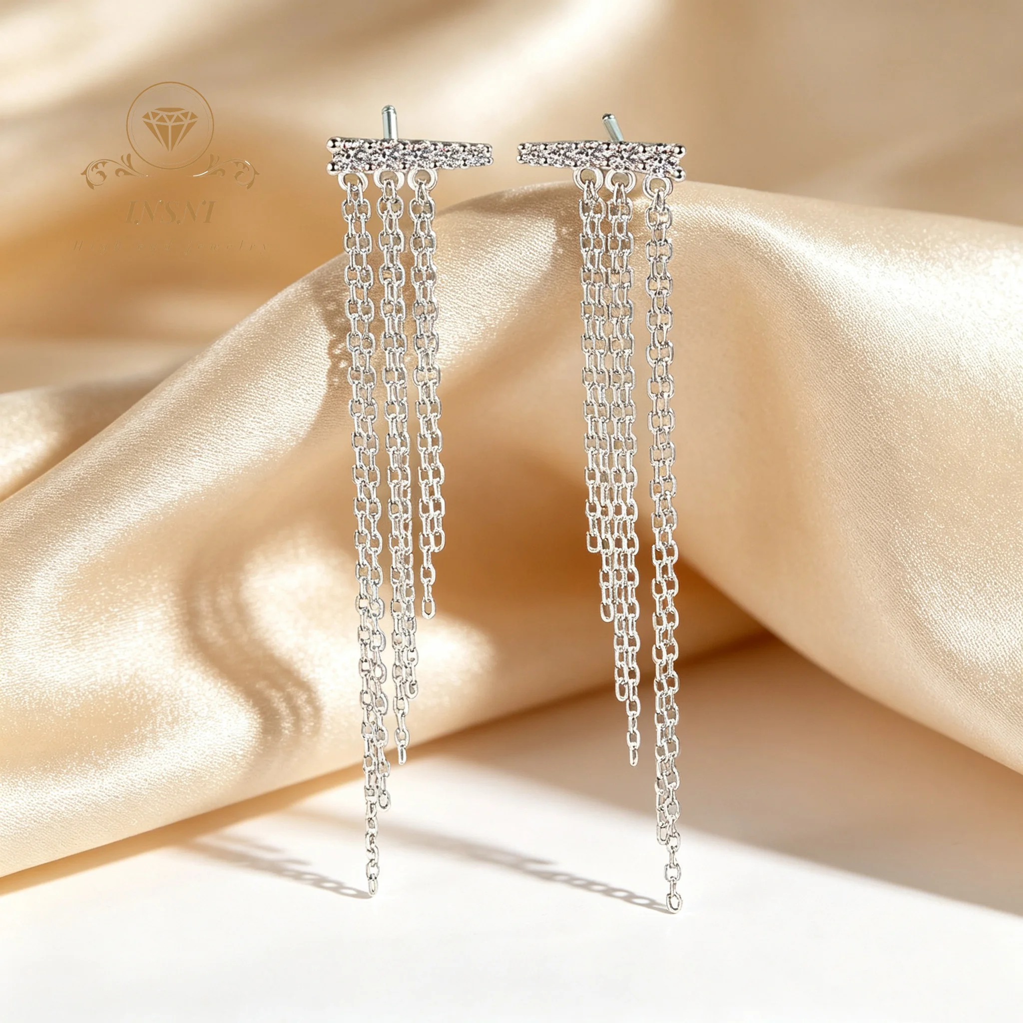 S925 Sterling Silver Moissanite Stud Earrings Women's Chain Fringed Earrings Cold Wind Advanced Temperament Simple Affordable