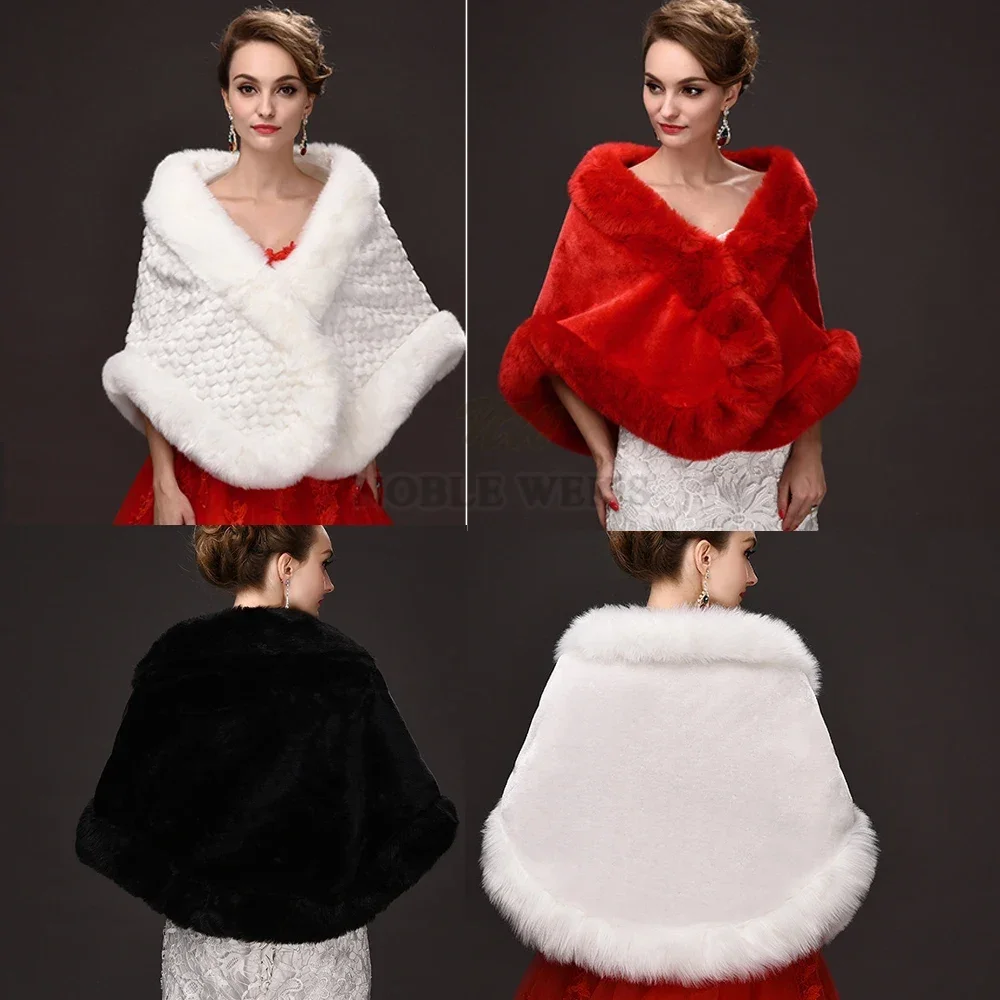 Winter Warm Faux Fur Wedding Wrap Bolero Bride Jacket Shawl Bridal Cape Customized