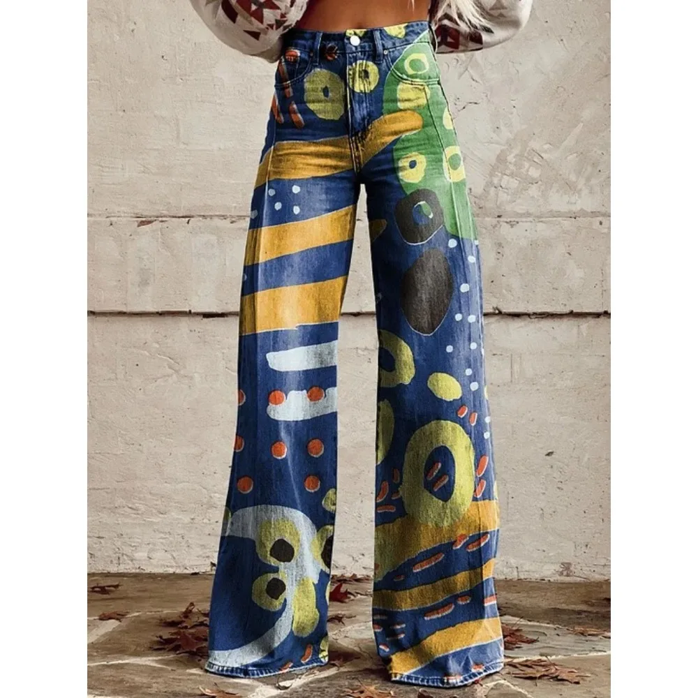 Damen Y2K Retro Print High Waist Wide Leg Pants Hip Hop Punk Streetwear Ästhetische Lässige Weite Hosen mit Taschen XXS-3XL – Detail 15