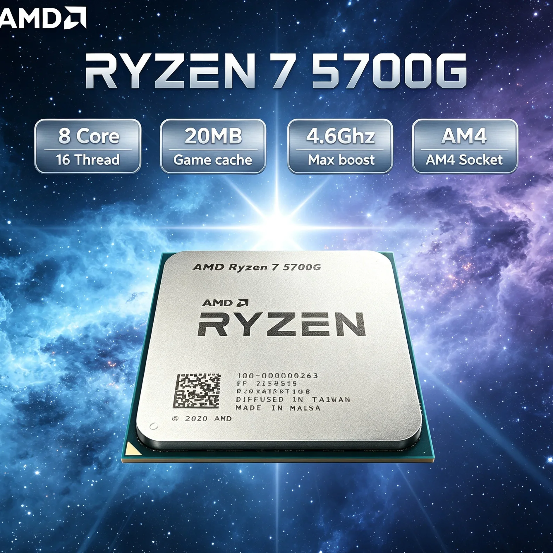 AMD Ryzen 7 5700G PC Build, AM4 8-Core 16-Thread APU 4.6GHz Boost 65W DDR4 Processor with Radeon Graphics, Without Cooler