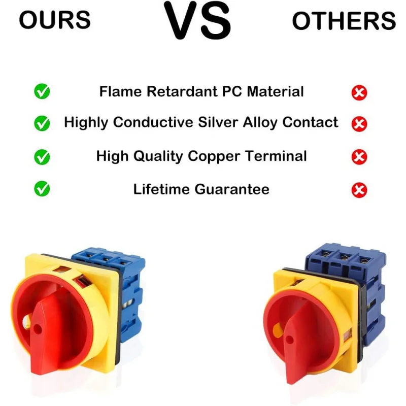 مفتاح التحول الدوار 2 موضع تشغيل/إيقاف، 660 فولت 25 أمبير 6 محطات كام محدد، مفتاح التحكم في الإغلاق للمحرك