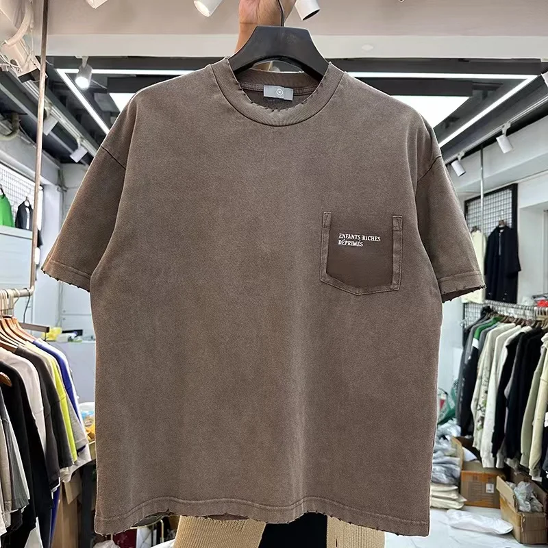 2044ss Summer Men T Shirts Women Unisex Streetwear Tee Retro Casual Cotton Embroidered T shirt Tee Gray