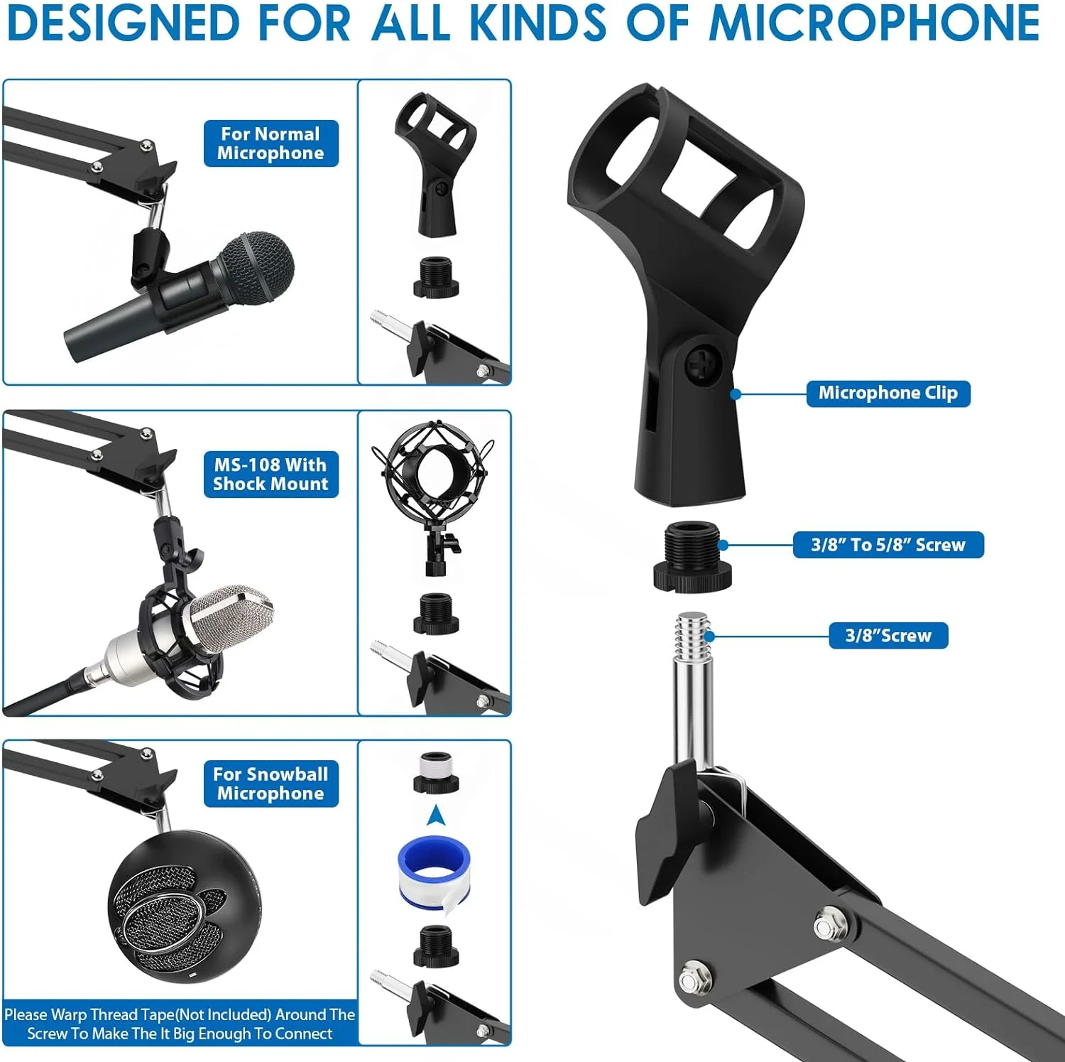 Articulated Arm Microphone Stand Recording Condenser Microphone Stand Adjustable Suspension Scissor Boom Arm for SM7B AM8 A8 A6V