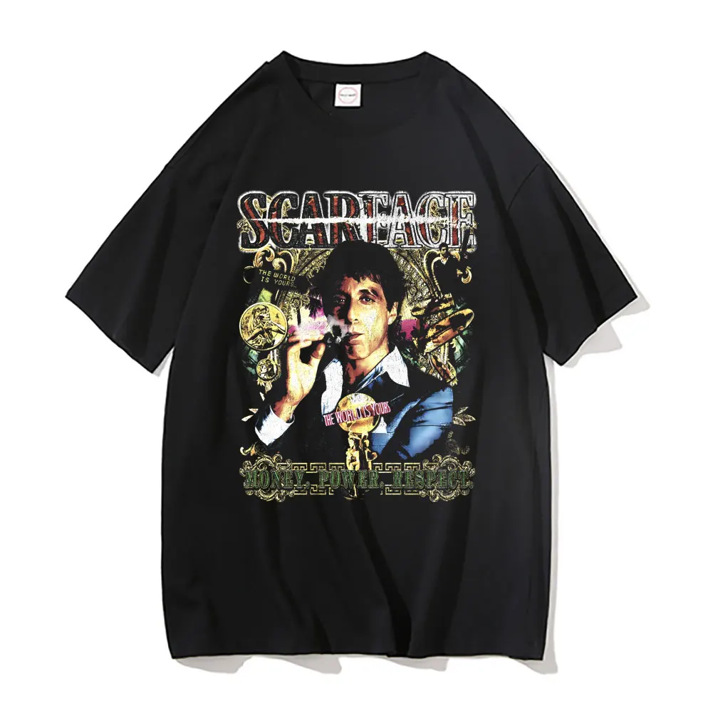 

Vintage Movie Scarface Tony Montana Graphic T Shirts Al Pacino Print Tshirt Men Women Casual Black Oversized T-shirt Streetwear