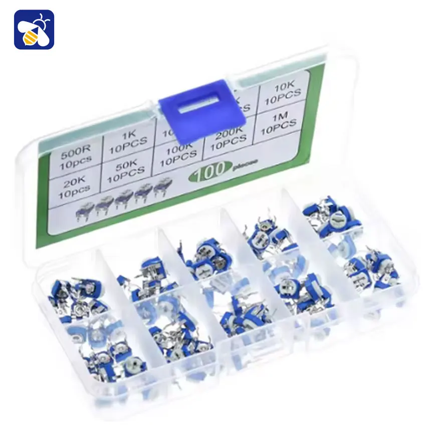 10 kinds of adjustable resistors potenciometroRM065 variable 1K2K5K10K50K100K500K ohm 1M horizontal blue and white potentiometer