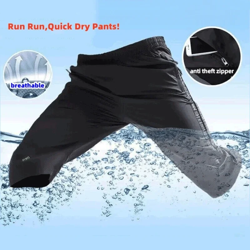 

Beathable Quick Dry Shorts Man Casual Zipper Trousers Youth Outdoor Sportswear Summer Ice Cool Nine Points Jogger Run Sweatpants