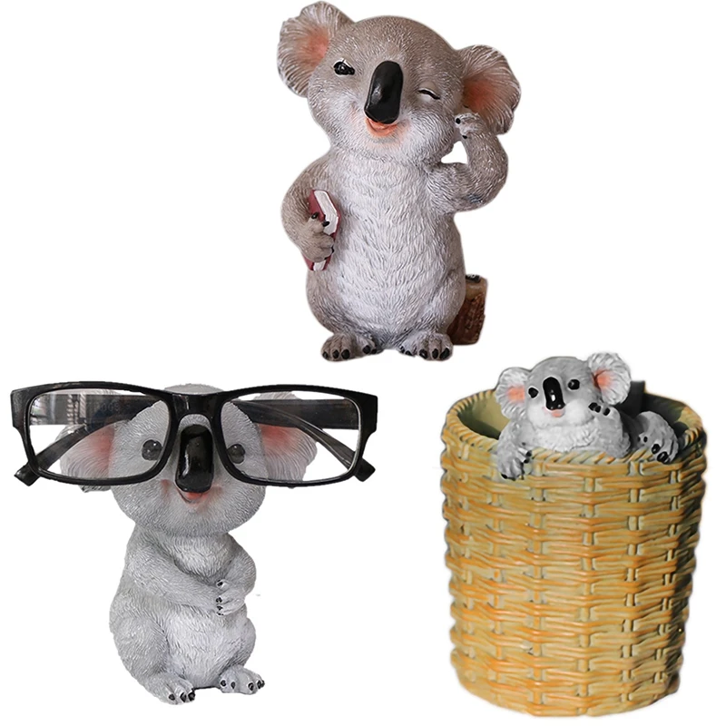 Koala Figurines Animal Statues Resin Glasses Stand Pencil Sunglasses Holder Container Desktop Home Decor Gift