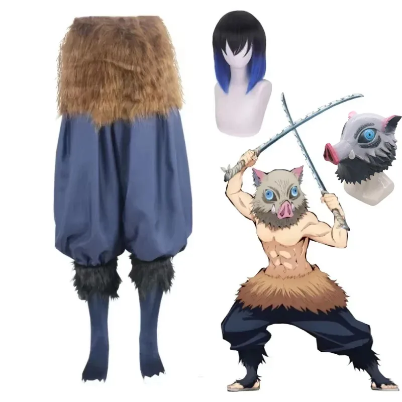 Disfraz de Anime Demon Slayer Hashibira Inosuke, disfraz de Halloween para adultos, pantalones elegantes, ropa, máscara de cerdo