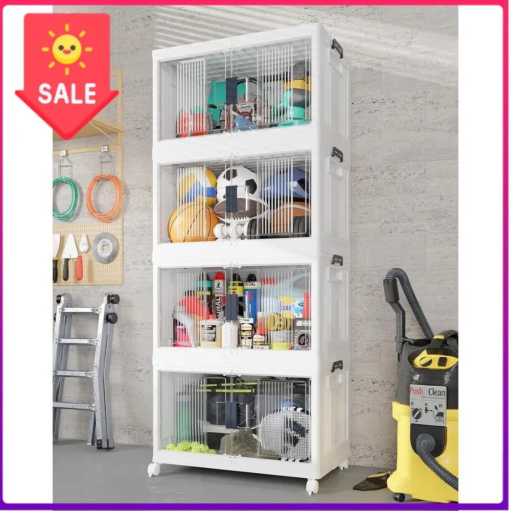 

BestsellerCollapsible 4-Pack Stackable Storage Bins with Lids and Wheels for Organized Storage in Closets and More