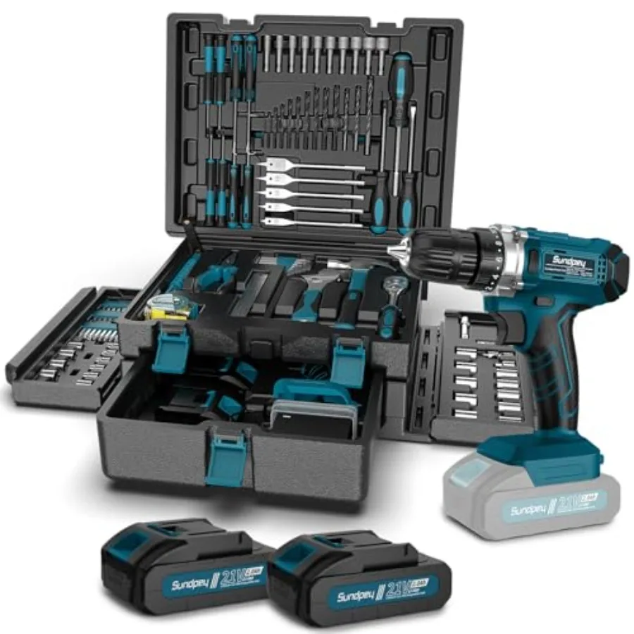 

21V Cordless Drill Tool Kit with 255-PCs Portable Home Auto Repair Set in Drawer Includes 2 x 2.0Ah Batteries Compact for Handy