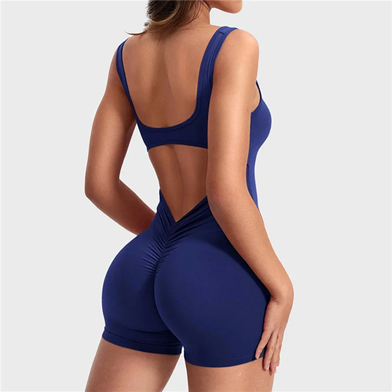 Macacões de treino para mulheres sem costas com controle de barriga sem mangas Macacões V Back