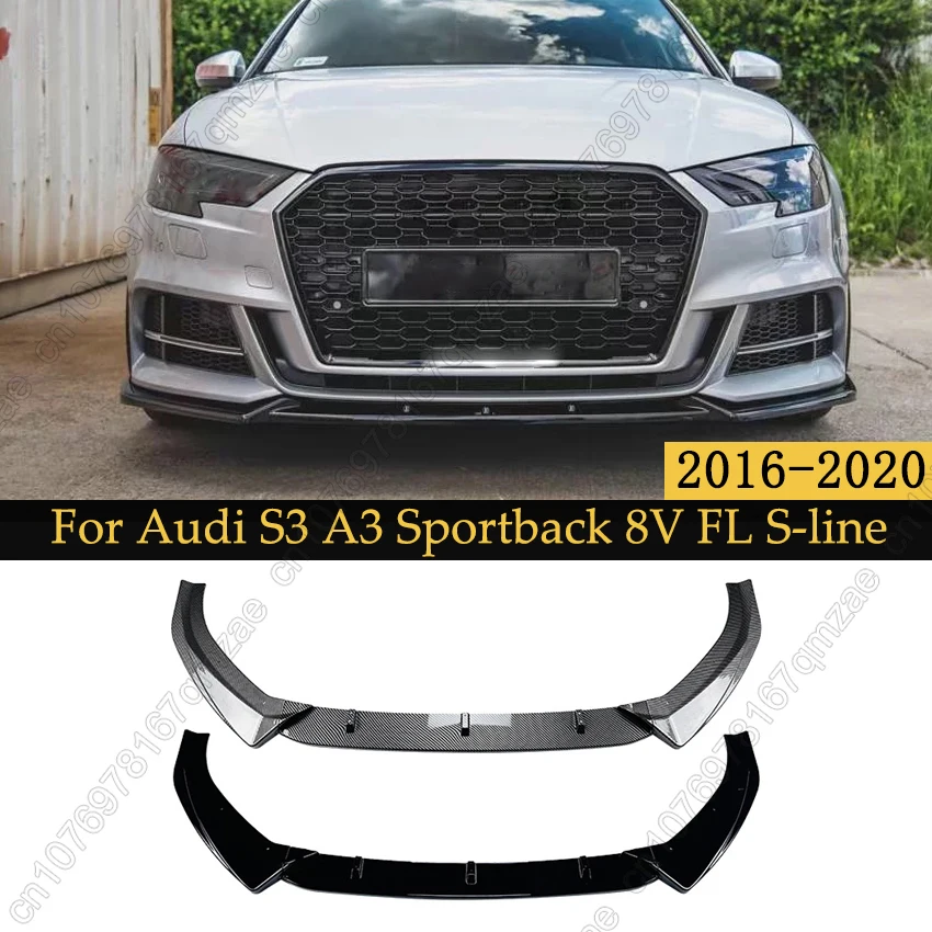 Carbon Look Car Front Bumper Lip Spoiler Splitter Diffuser For Audi S3 A3 8V S-line 2017-2020 Maxton Style Tuning Body Kits