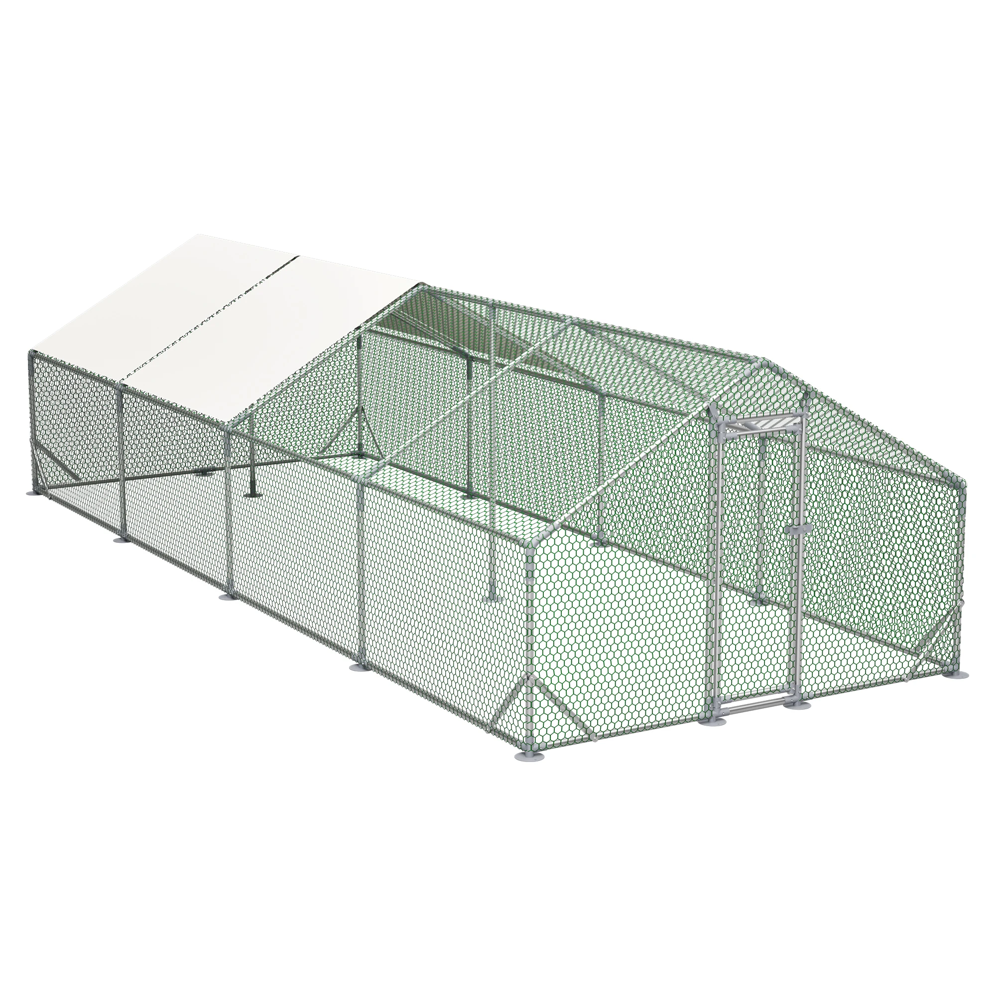 3*8m Rustproof Galvanized Steel Frame Chicken Coop Run, Snap Pin Easy Assembly Outdoor Hen Cage with Removable Weatherproof Top Cover