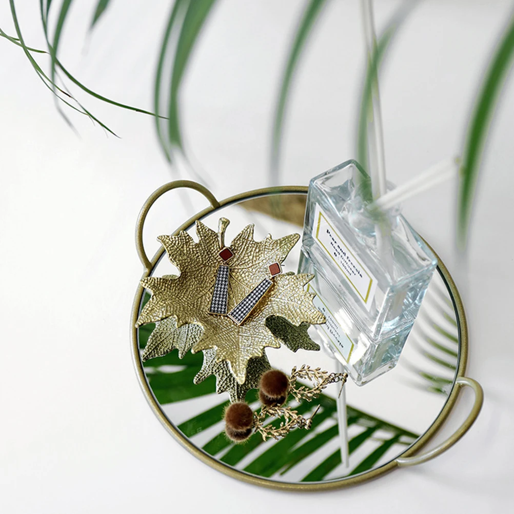 

1Pc Premium Glass Storage Tray With Brass Handle Round Cake Serving Plate Kitchen Tableware