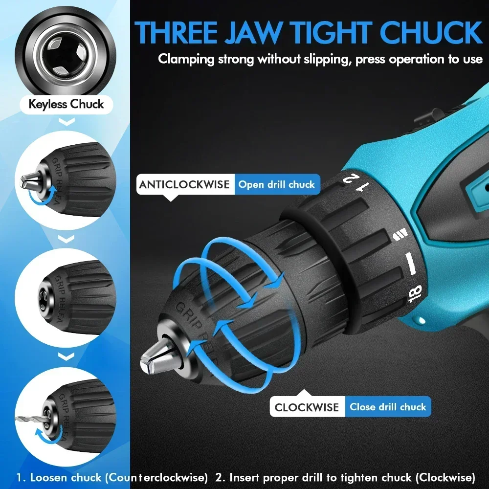 battery-free Multi-function Electric Screwdriver Wireless Harmer Drill Power Tool Impact Drill For  12V Battery Electric 32N.