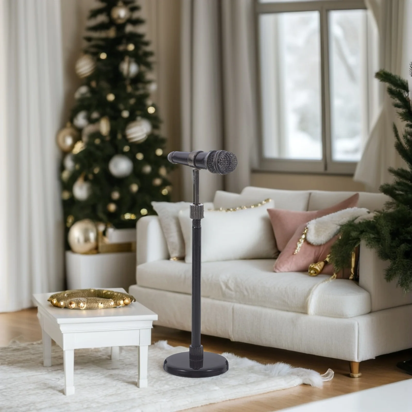 ميكروفون مصغر على الطراز القديم، ميكروفون معدني مقلد لديكور بيت الدمى للأطفال، هدايا حفلات الموسيقى