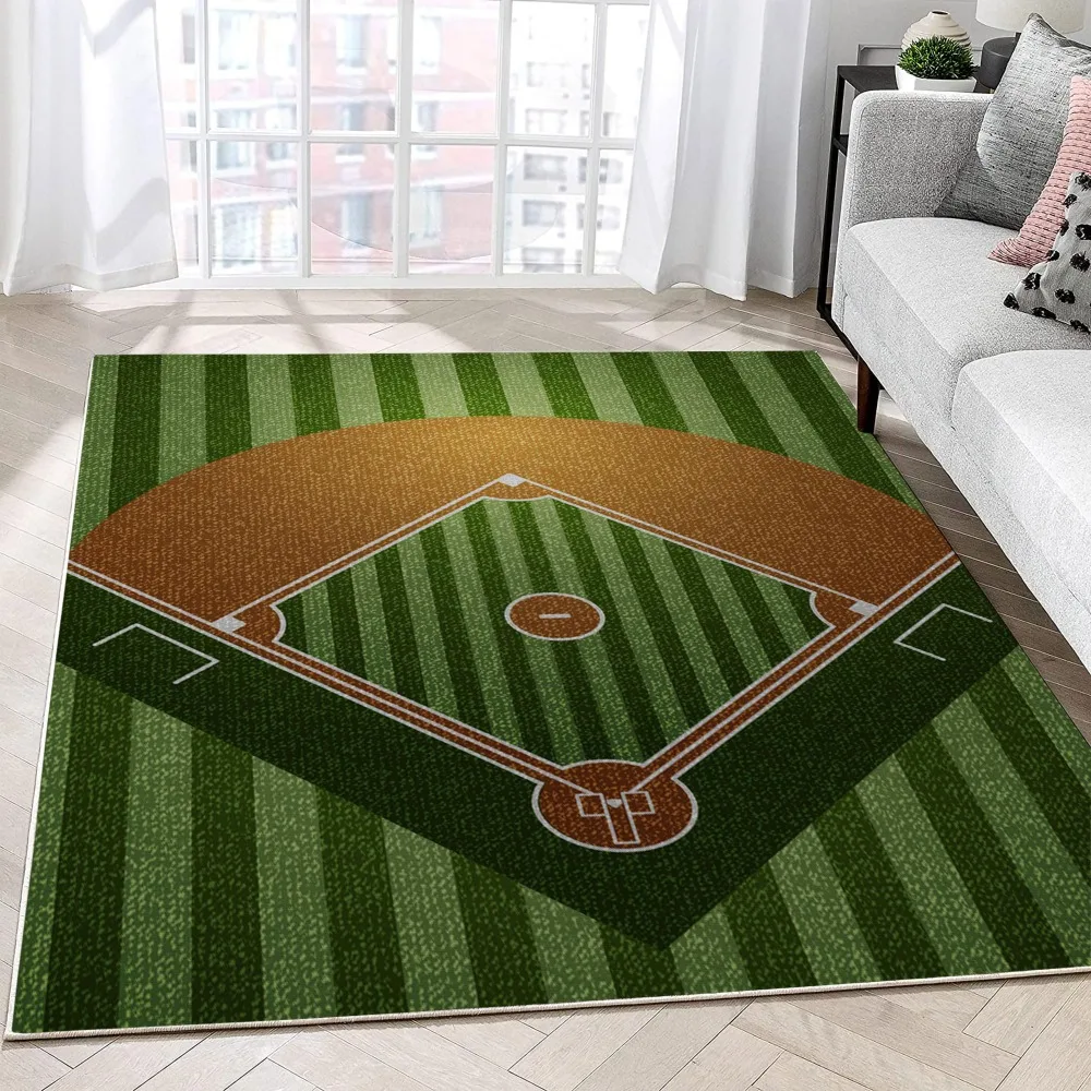 Baseball-Feld-Teppich, Matte, Teppich – grüne Streifen, realistisches Sport-Thema, Heimdekoration für Wohnzimmer, Kinder, Spielbereich, Schlafzimmer, Matte