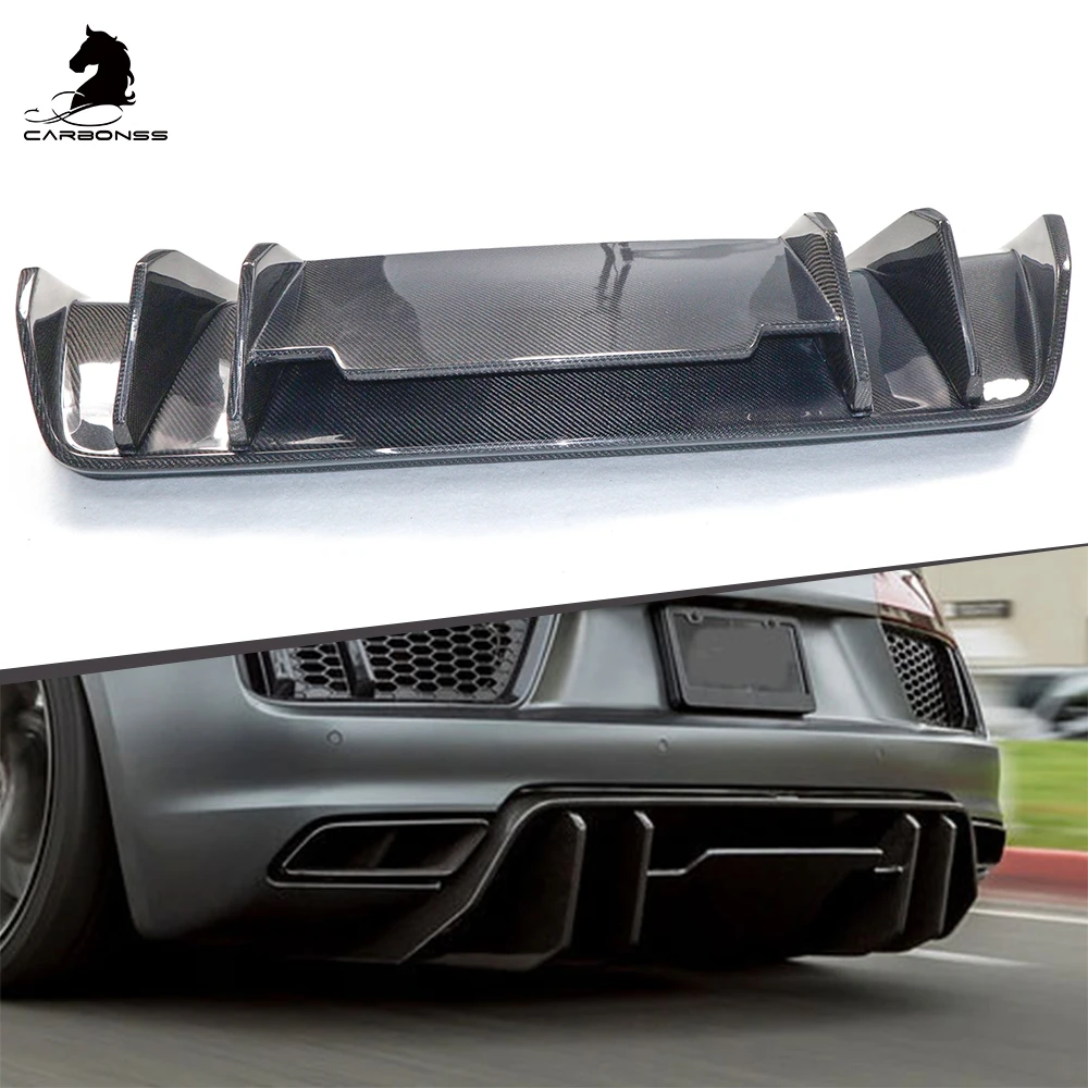 

Hot Sale V Style High Glossy Finish Carbon Fiber Car Rear Lip Diffuser for Audi R8 2017-2019