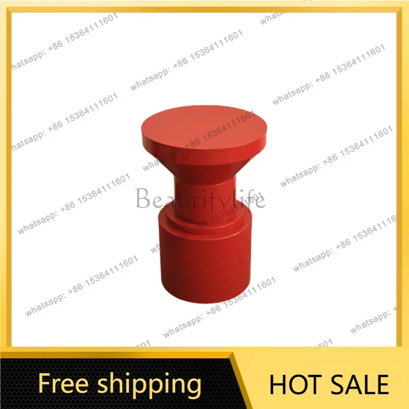 ZJ. Red Metal Side Table Minimalist Modern Art Living Room Sofa Round Table