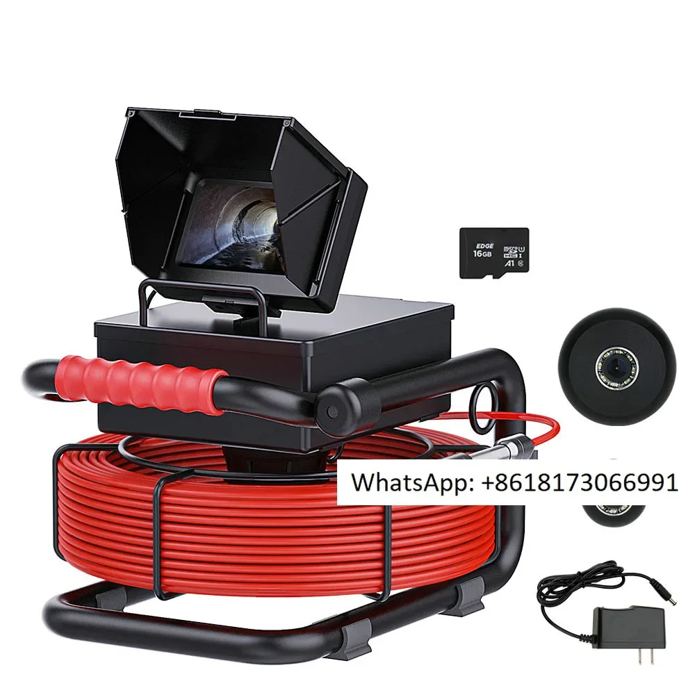 50M Sewer  Pipe Inspection Camera, 16GB Card DVR IP68 Drain 17MM Sewer Pipeline Industrial Endoscope with 4.3 Monitor