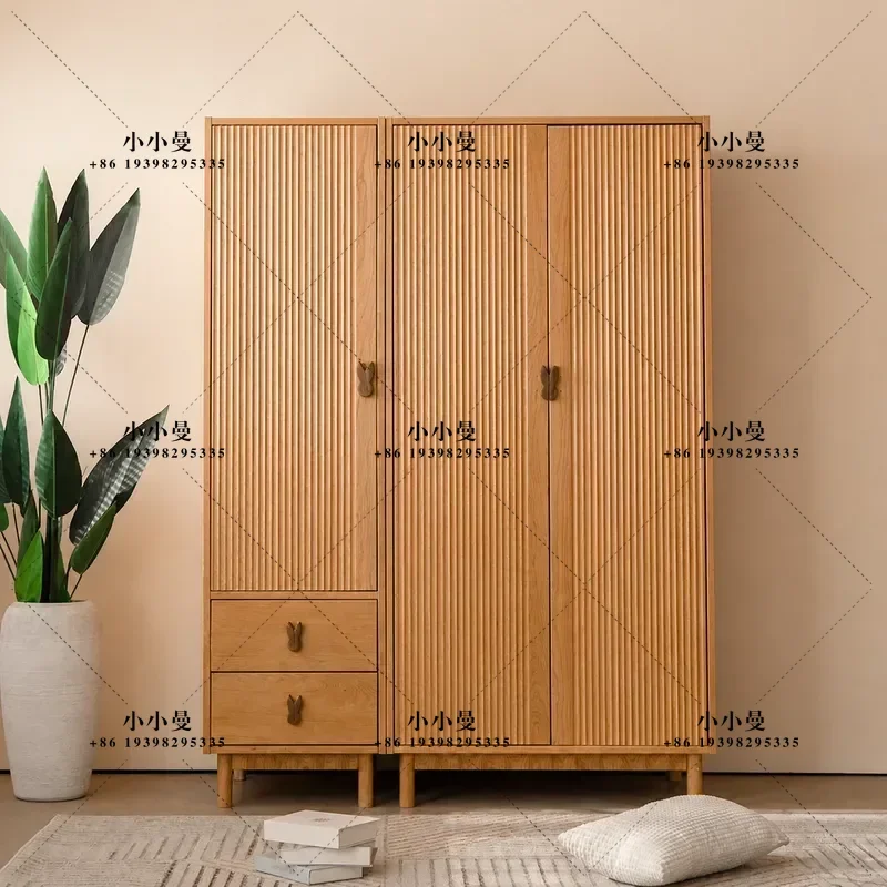 Nordic Japanese Style Solid Wood Cherry Oak Wardrobe Simple Bedroom Log Storage Cabinet Combination Closet Furniture