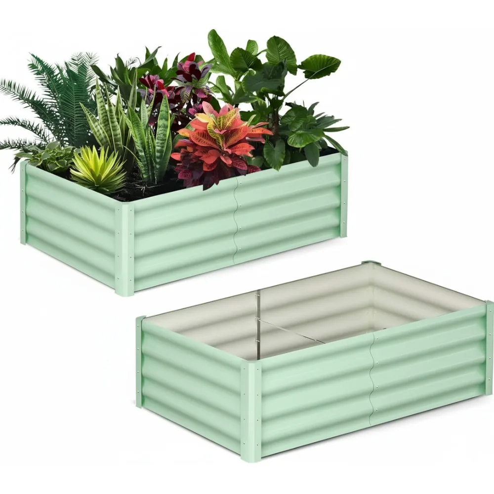 

Galvanized Raised Garden Bed 6x3 ft Metal Planter Box with Adjustable Height, Open Base Drainage for Vegetables Flowers Herbs