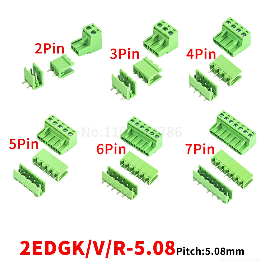 (5 Sets) 15EDGK + 15EDGV 15EDGR Solder-to-board pluggable complete connector set with straight/angled pin KF 2EDGK/V/R 5.08