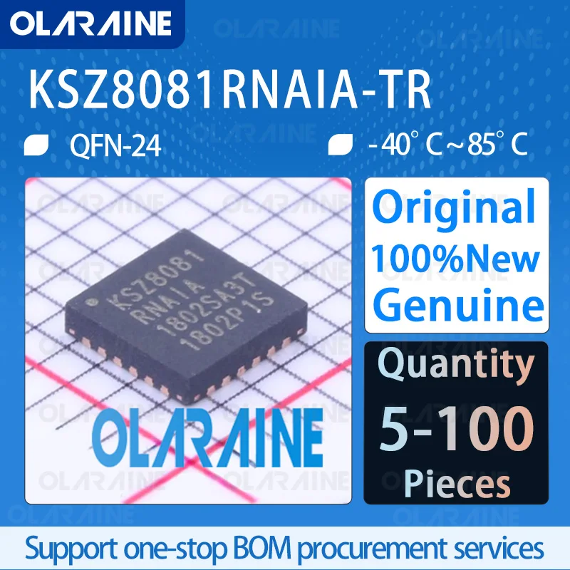 5/10/100Pcs Original KSZ8081RNAIA-TR QFN-24 Communications and Ethernet ICs Standard 10BASE-T 100BASE-TX IC chip olaraine