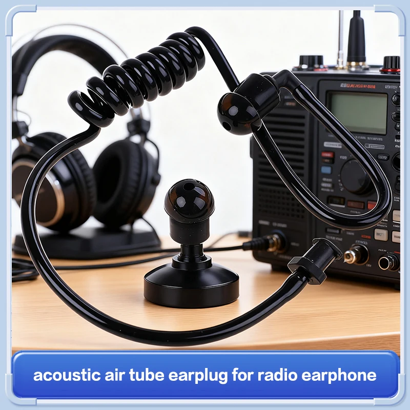 Black replacement coil acoustic air tube earplug for radio earpiece headset