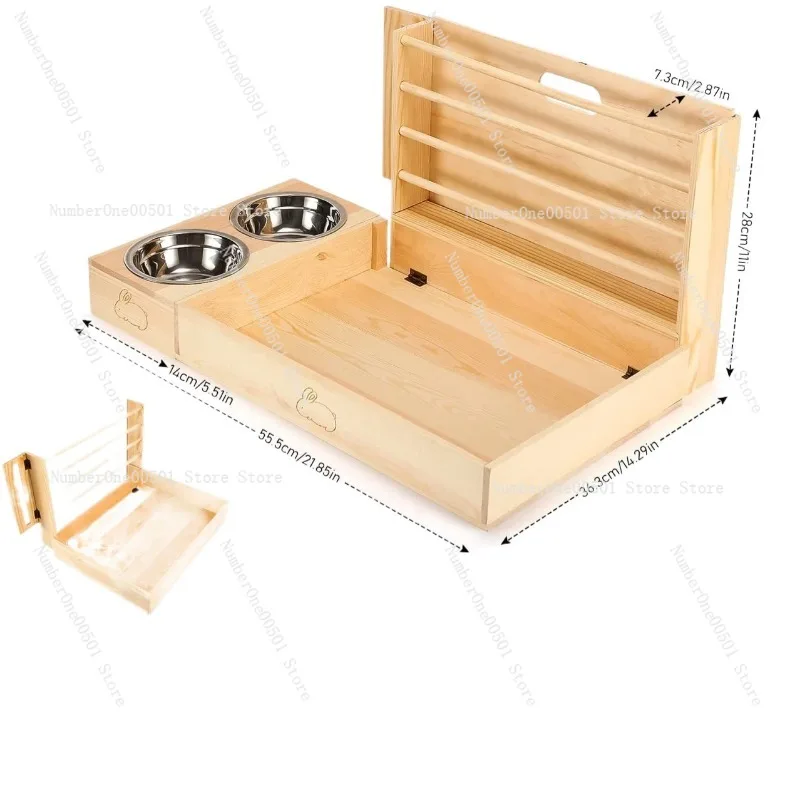 Wooden Hay Feeder for Rabbit Guinea Pig Chinchilla No Spill Hanging Holder Large Capacity Rack