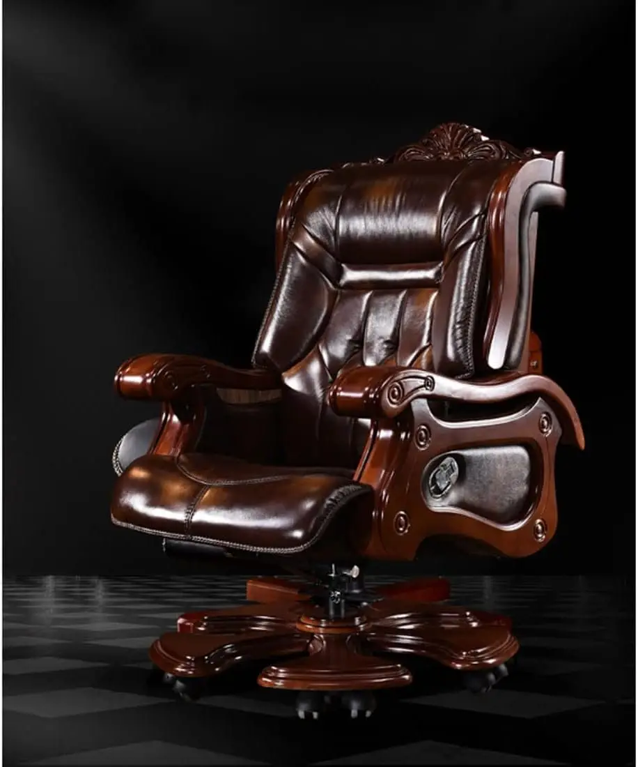 Ergonomic Computer Gaming Chair with Footstool, Cowhide Reclining