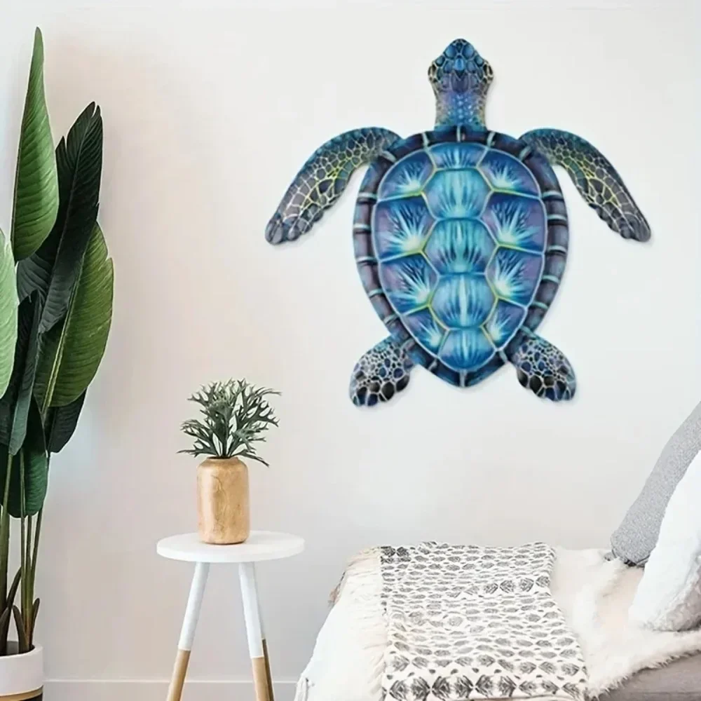CIFBUY Nautical Aluminum Wall Art Blue Sea Turtle Waterproof Durable Metal Sculpture for Living Room Bedroom Home Decor