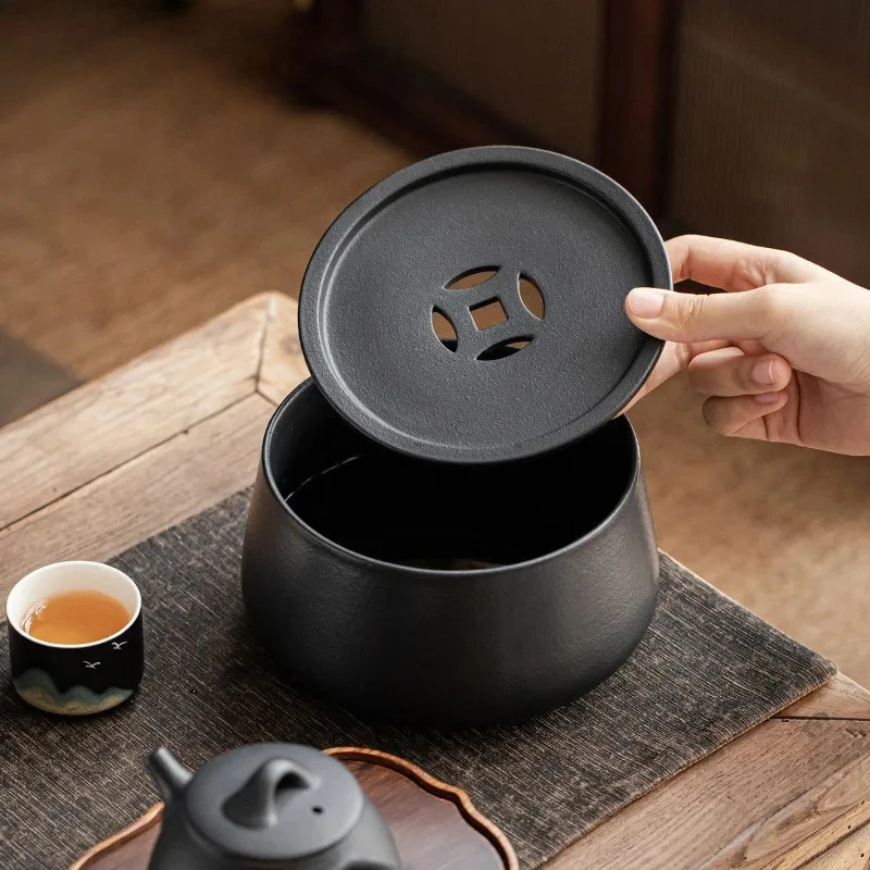 

Black Pottery Ceramic Tea Washing With Cover Large Household Tea Residue Jar Jianshui Bowl Cup Washing Bowl Kung Fu Tea Ceremony