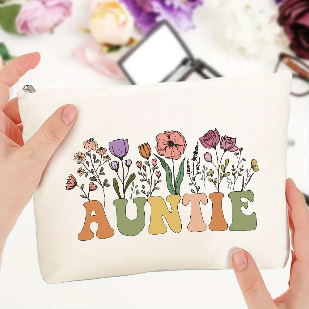 Funny Aunt Makeup Bag Aunt Gift Auntie Printed Travel Toiletry Bag for Women Stylish and Convenient Cosmetic Bag for Traveling