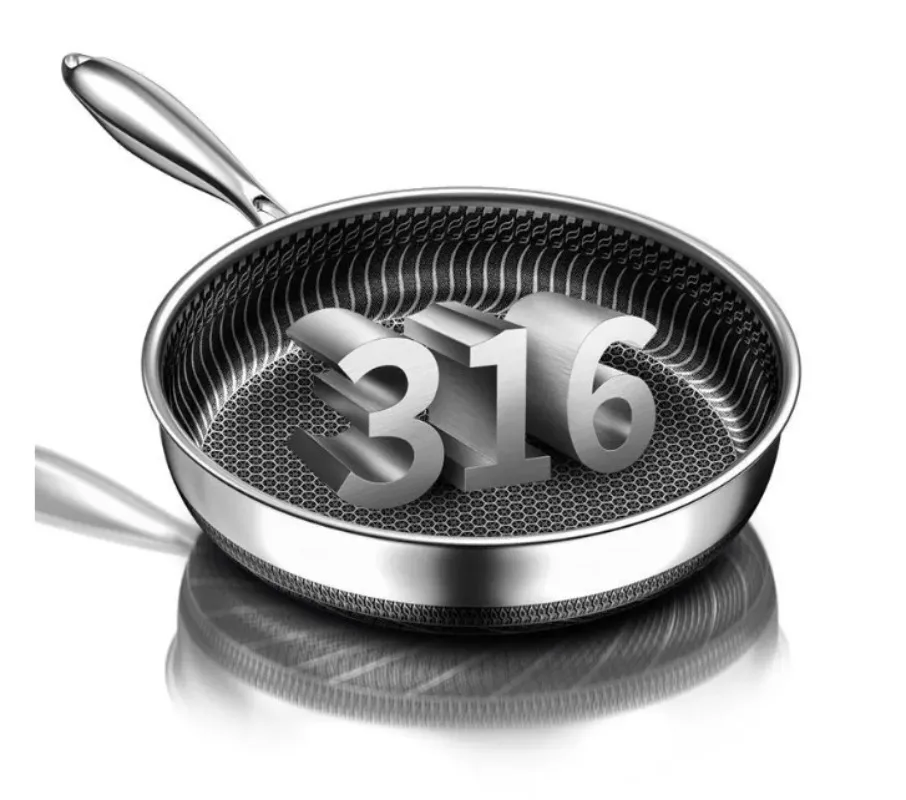 316 Stainless Steel Pan Honeycomb flat bottom Non-stick Skillet Frying Uncoated Induction Cooker Gas General Purpose