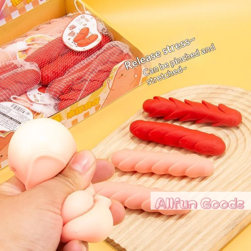 [TG835]2Pcs Soft Sausage Shaped Sensory Squeeze Fidget Toy Stress Relief Gifts Office Relax Party Favors