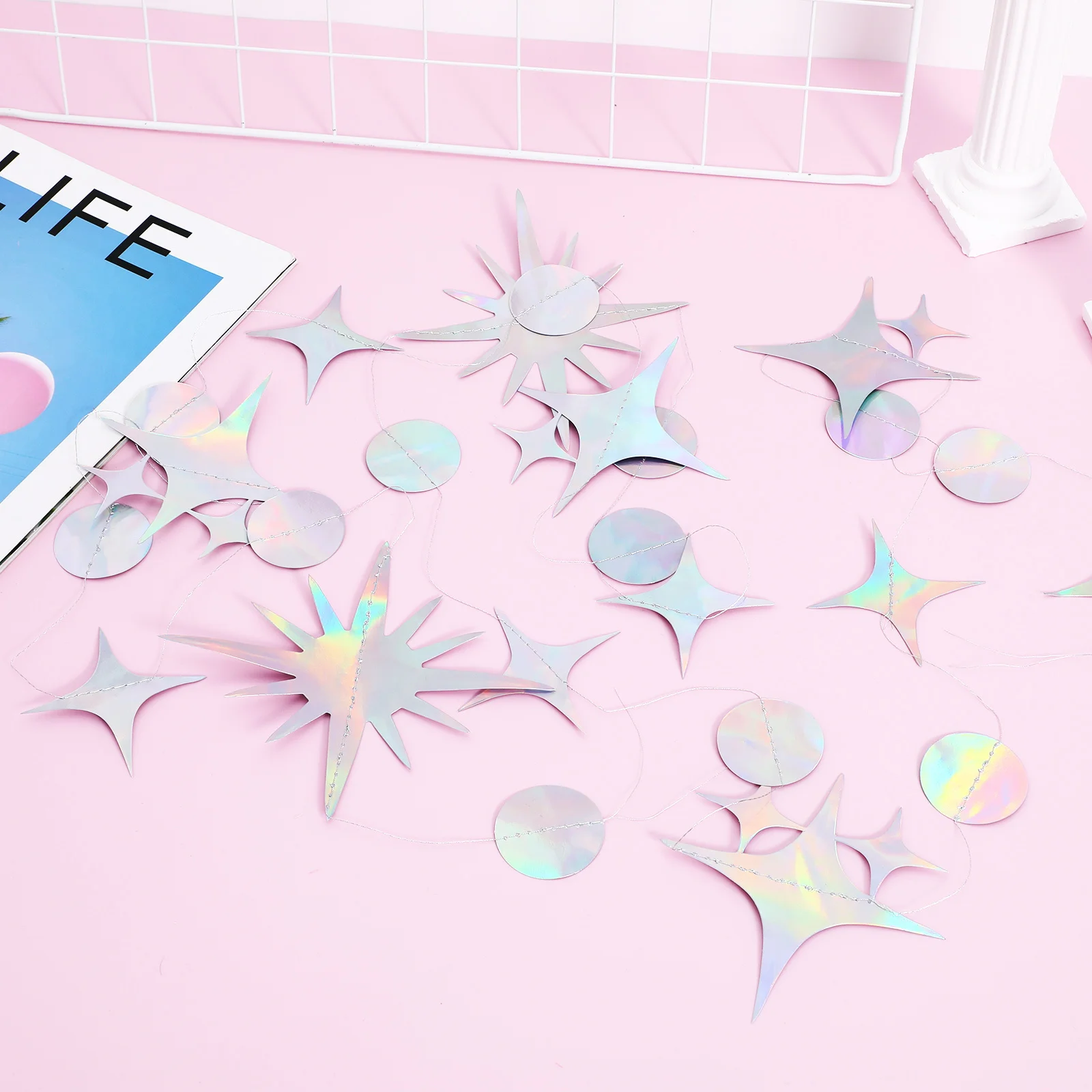 

4Pcs Iridescent Streamer Garland Star Circle Dot Hanging Decorations Birthday Wedding New Year Party Supplies Decoration
