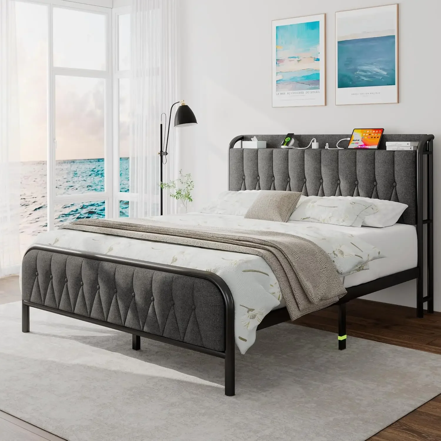 

Upholstered Headboard and Footboard, Heavy Duty Steel Support, 12" Under Bed Storage