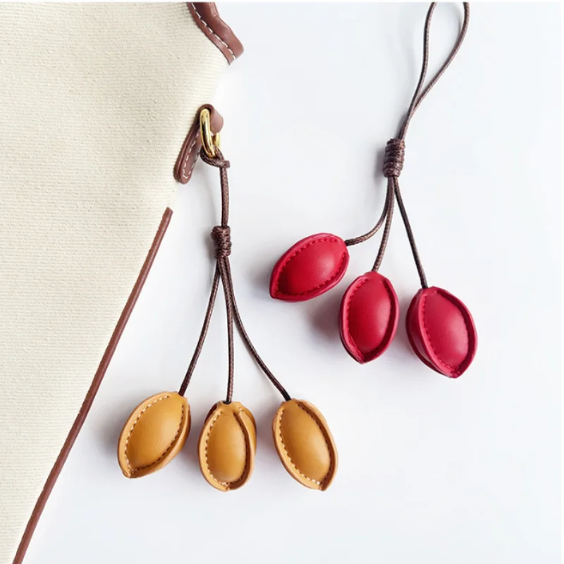 Handmade Simulation Fruit Seed PU Leather Keychain Fruit Bag Charm Cute Purse Pendant Car Mirror Accessories For Women Gifts