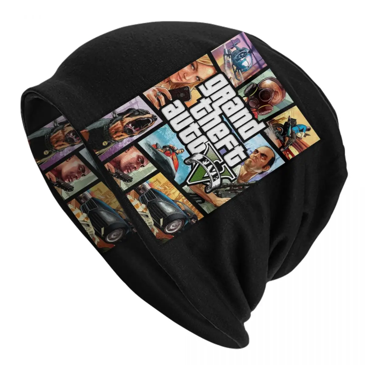 Grand Theft Auto Collage Beanie Cap Unisex Winter Bonnet Knitting Hats Outdoor Ski Adventure Game GTA Skullies Beanies Hats